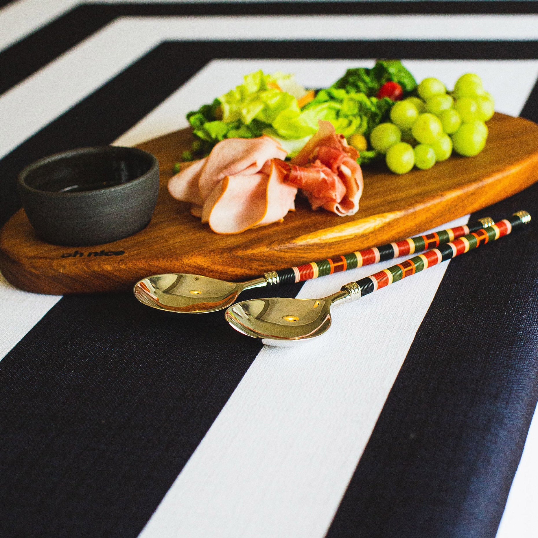 Thabileng Table Collection Box (Tablecloth, Tapas Board with food & Salad Servers Close Up)
