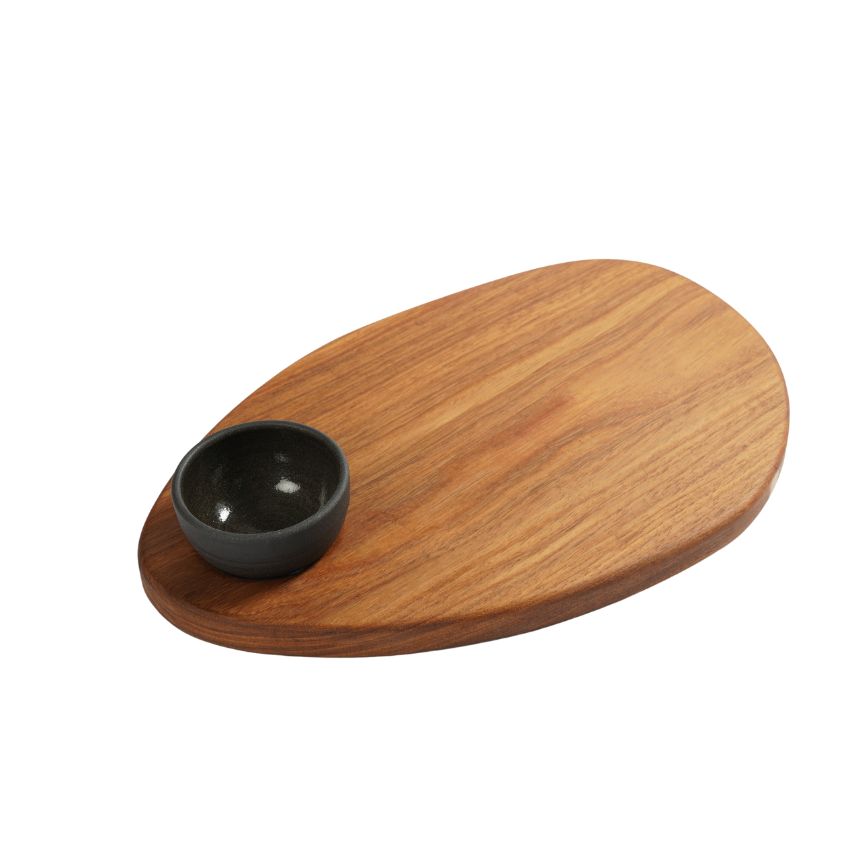 OH NICE Tapas/Charcuterie Board with Talamh Raw Black Clay Bowl