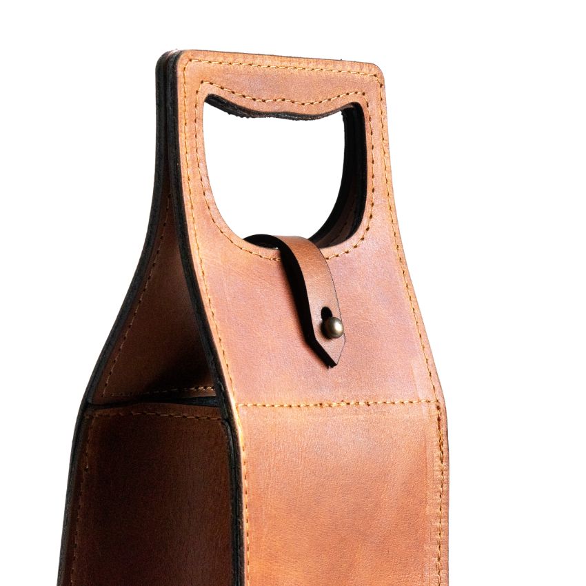 Pieter de Jaager Single Wine Bag (Tan Leather) Handle Detail