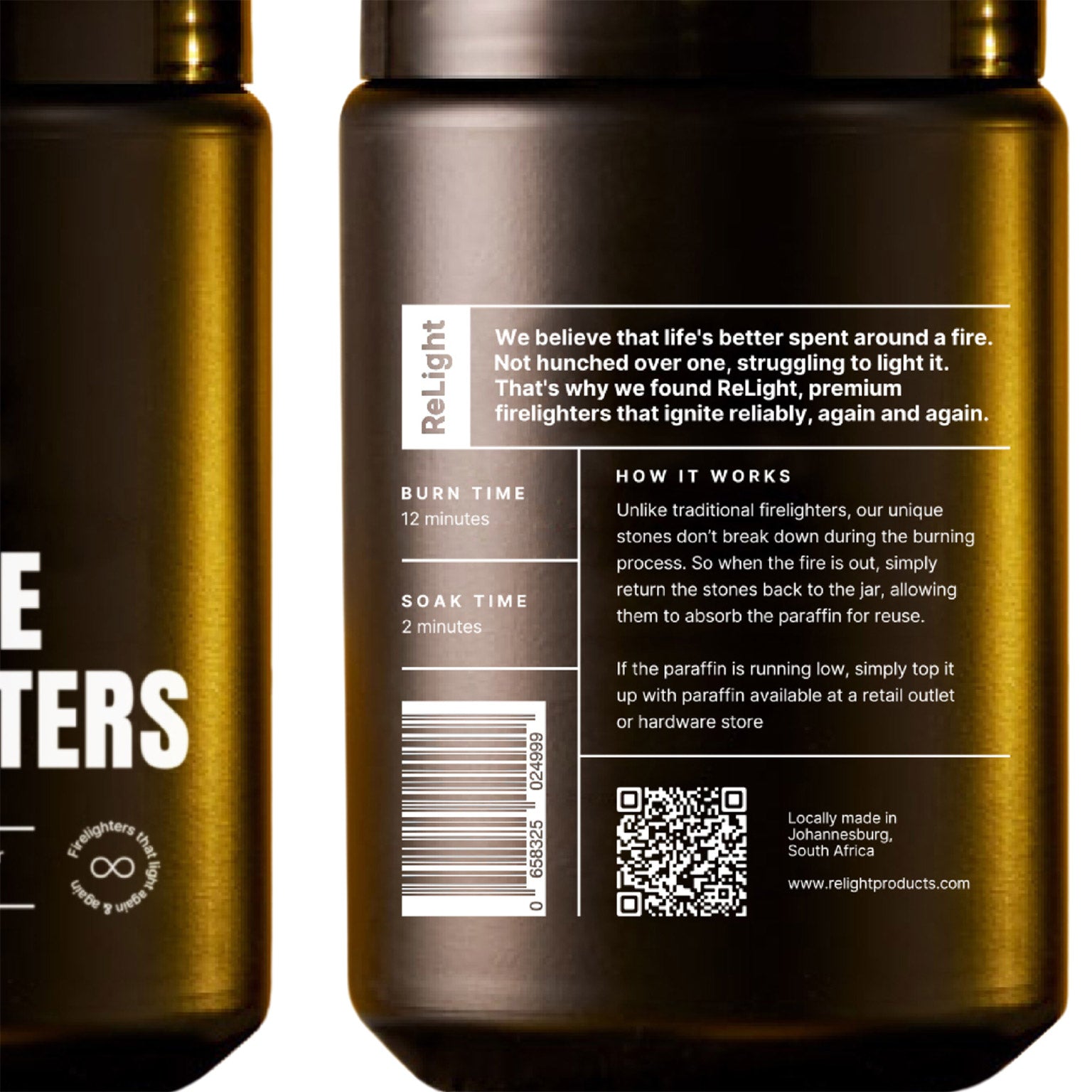 ReLight Eco-Friendly Natural Stone Firelighters (Bottle) Back