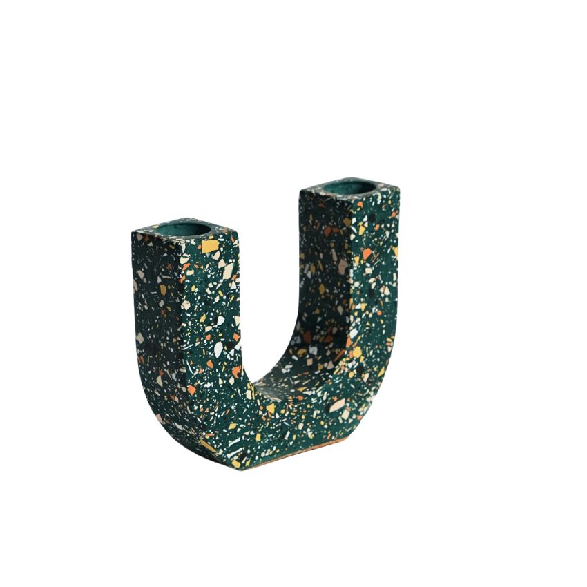 Alkaline Candle Stick Holder (Emerald Terazzo)